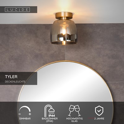 Lucide TYLER - Deckenleuchte Badezimmer - Ø 16,1 cm - 1xG9 - IP44 - Mattes Gold / Messing